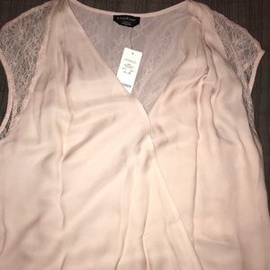 Blouse blush colored with lace sleeves